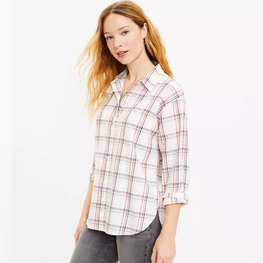NWT Loft Plaid Pocket Tunic Shirt
